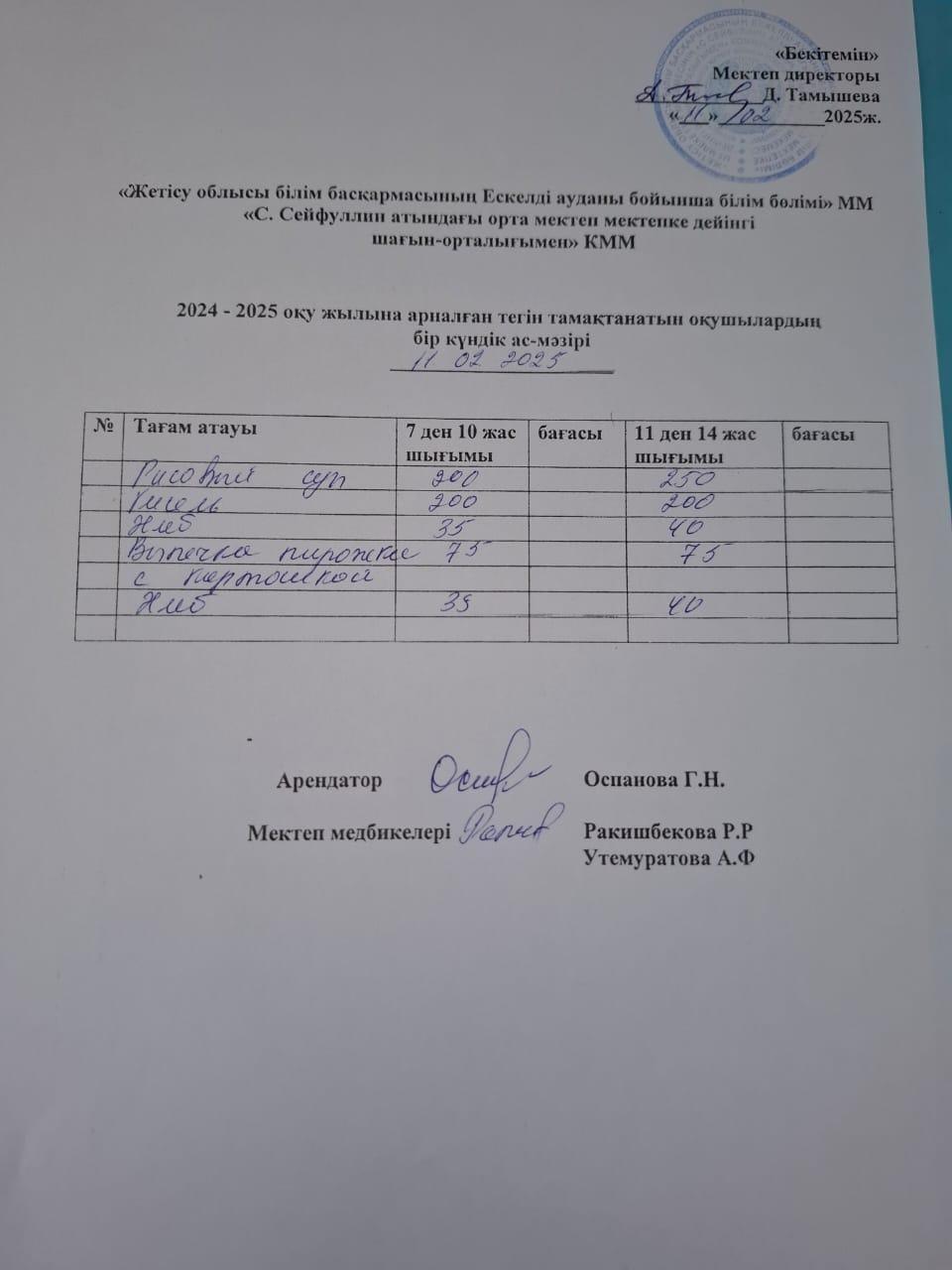11,02,2025 жыл  Ас мәзірі