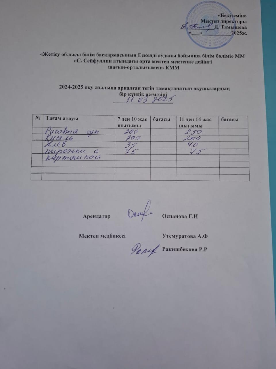 11,03,2025 жыл  Ас мәзірі