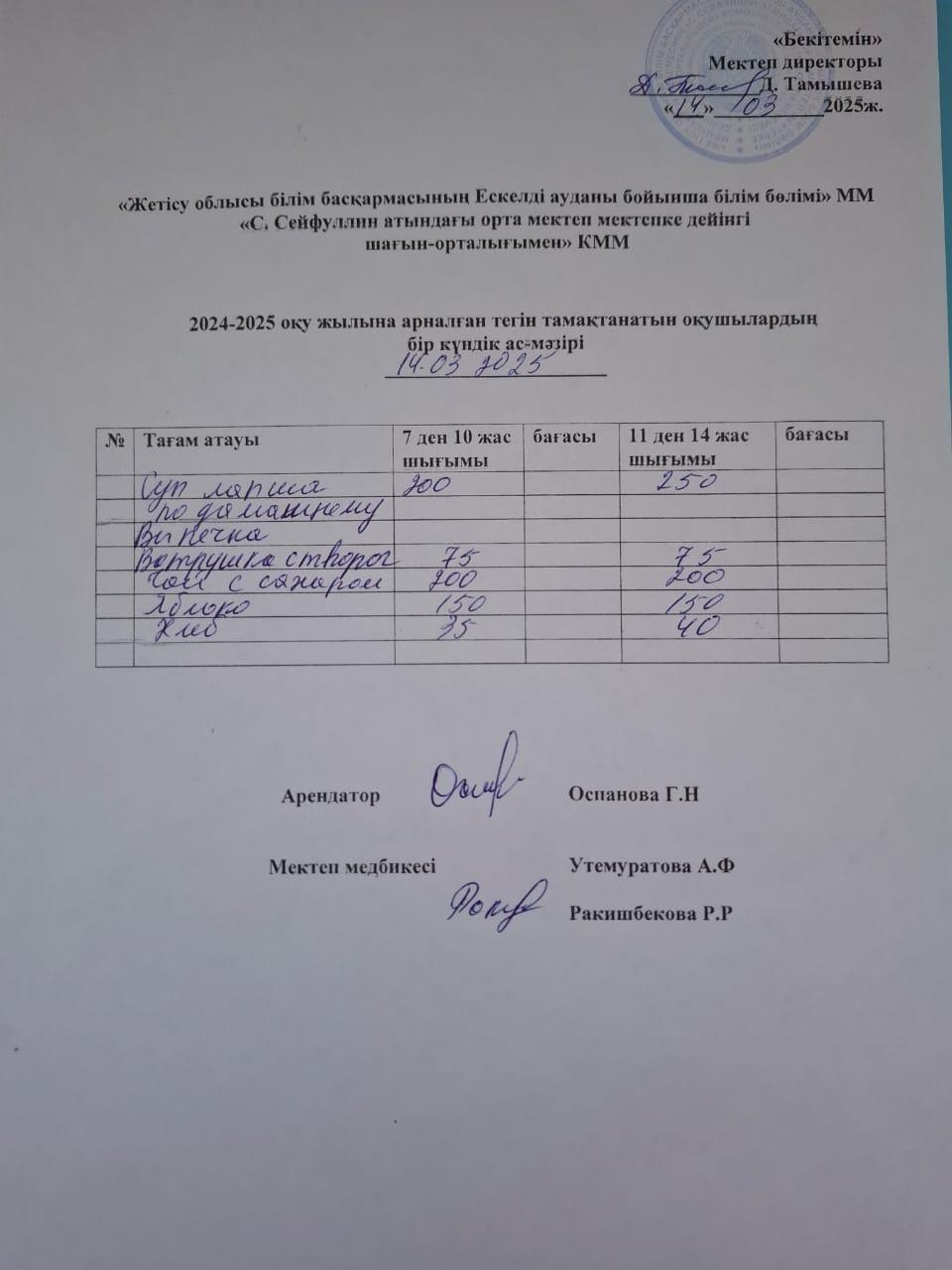 14,03,2025 жыл  Ас мәзірі